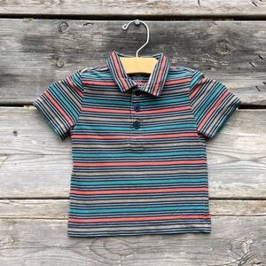 Tea Collection Orange and Blue Striped Cotton Polo Tee Boys’ Size Large (18/24)